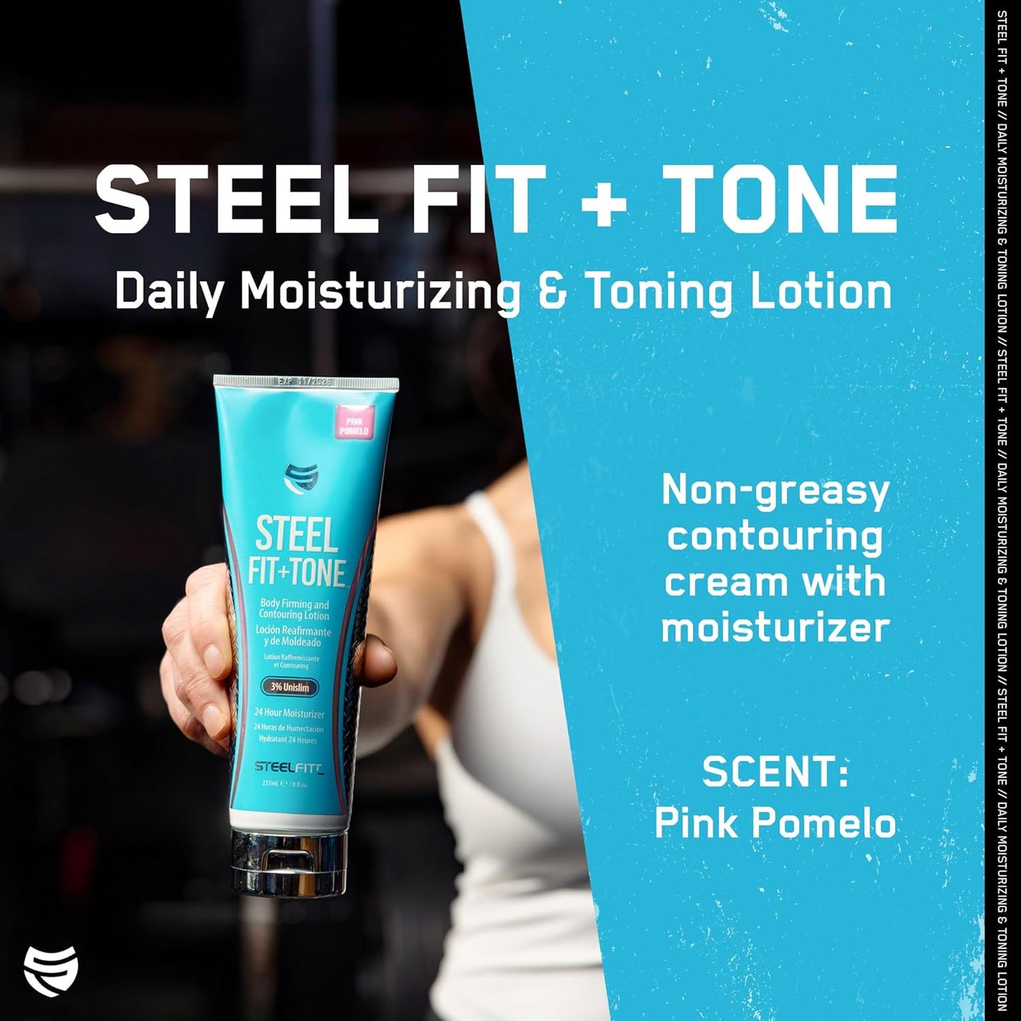 SteelFit, Fit + Tone™, Loción reafirmante y para el contorno del cuerpo, Pomelo rosa, 237 ml