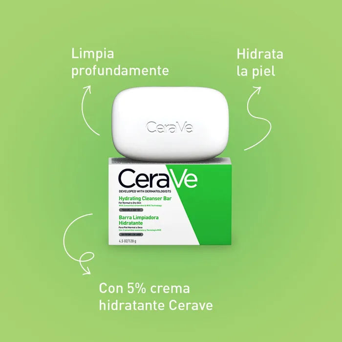 Barra Limpiadora Hidratante para Rostro y Cuerpo No Irritante 128 gr Cerave