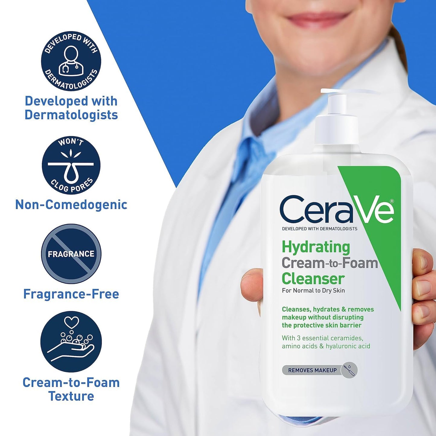 Limpiador Crema-Espuma Hidratante para Piel Normal a Seca 473 ml Cerave