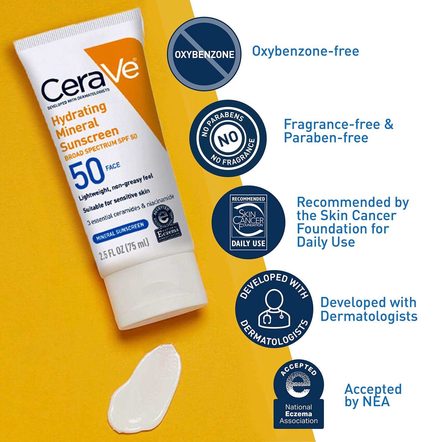Protector Solar 100% Mineral SPF 50 para Rostro Sensible de 75 ml CeraVe