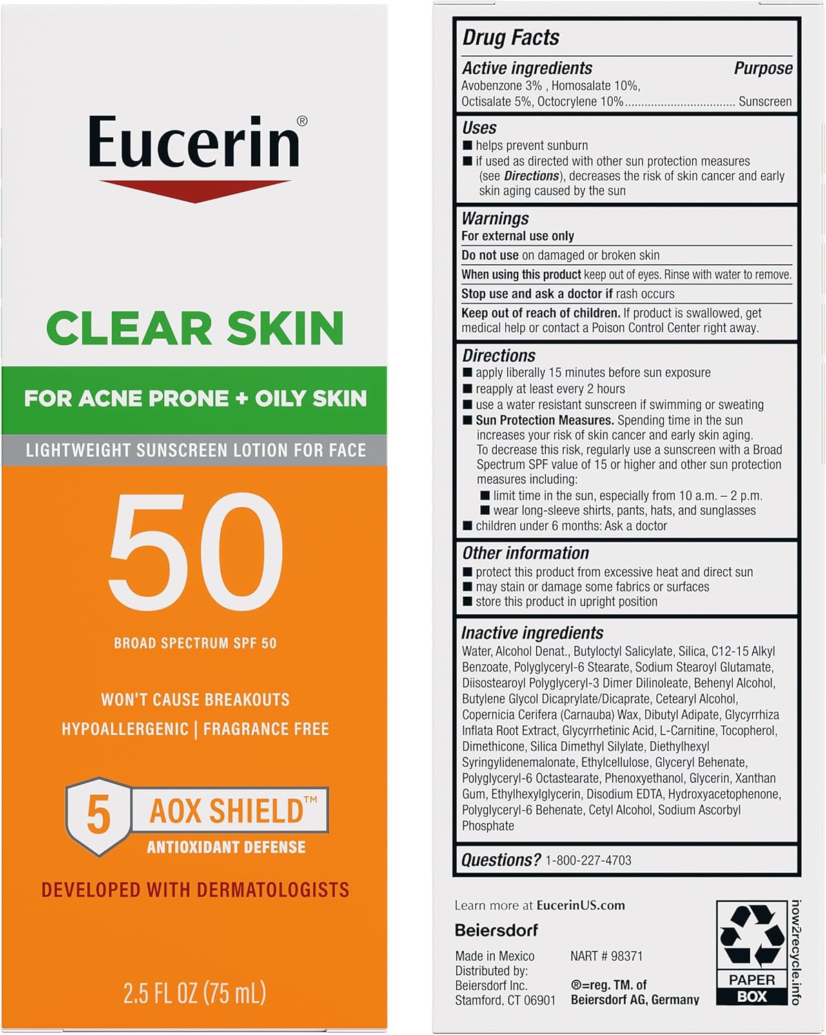 Eucerin Loción de Protección Solar Facial Sun Oil Control SPF 50