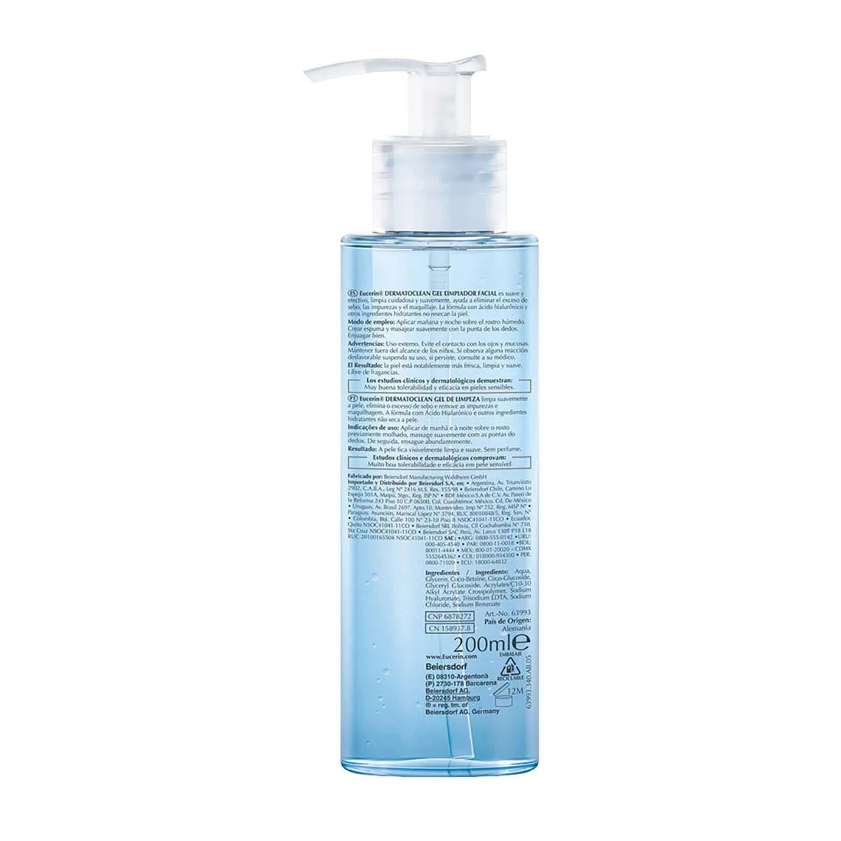 Eucerin Gel Limpiador Facial Suave Hidratante 200 Ml Con Ácido