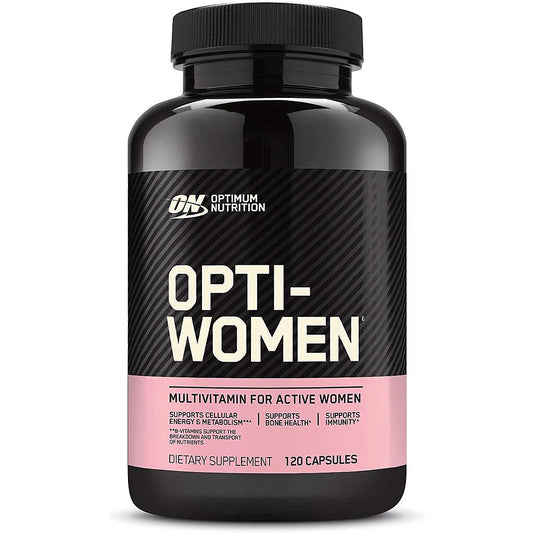 Opti-Women de Optimum Nutrition, suplemento multivitamínico diario para mujeres con hierro, vitamina C, zinc y vitamina D para reforzar el sistema inmunitario, 120 cápsulas
