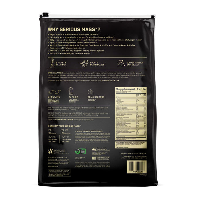 Proteina On Serious Mass 12 Lbs Crecimiento Muscular Sabor Chocolate