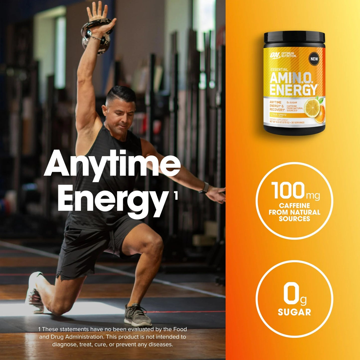 Aminoácidos Optimum Nutrition Amino Energy 65 Porciones 585g Sabor Citrus Spritz